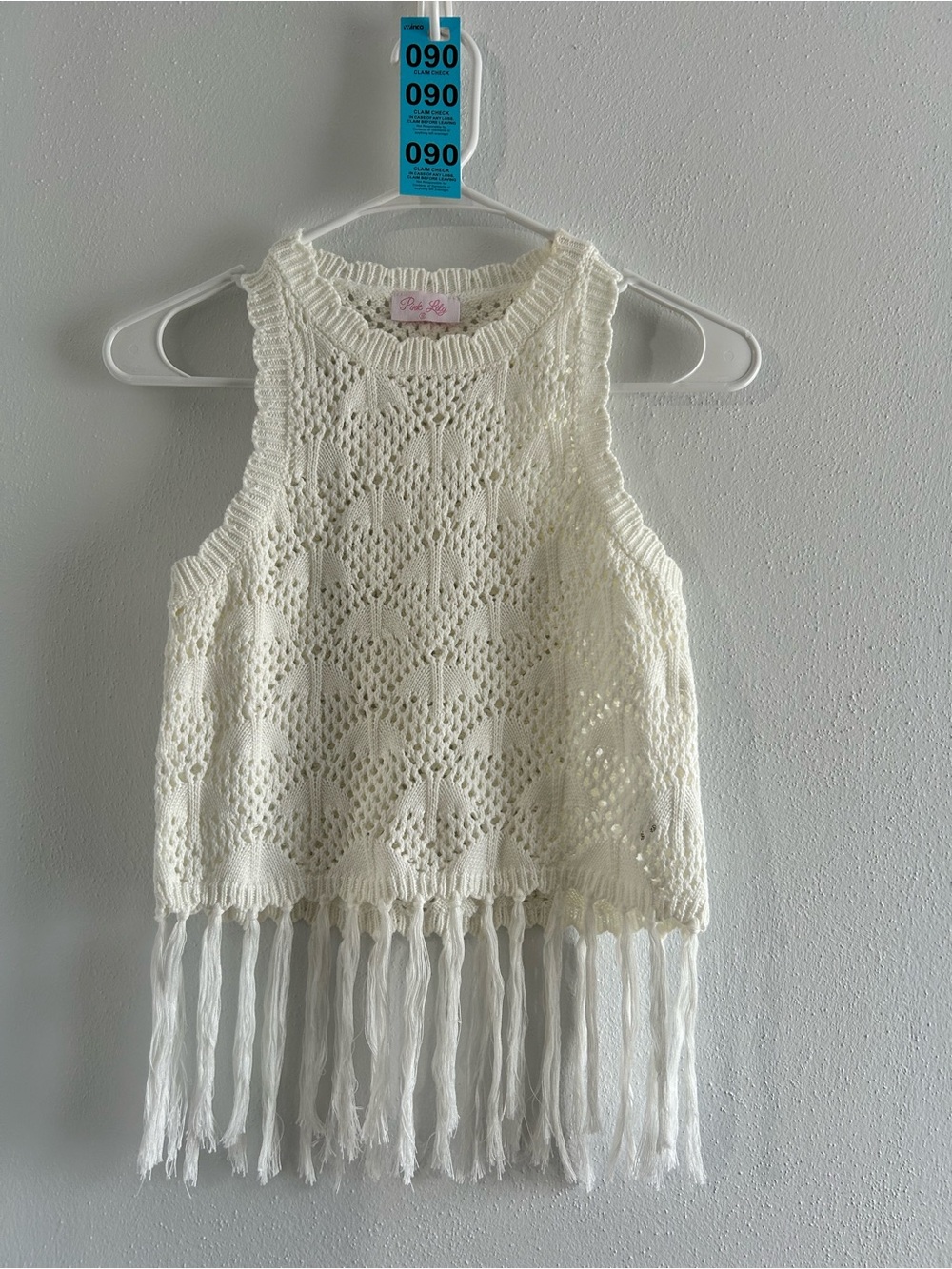 Pink Lily Cream Crochet Fringe Tank Top for Kids